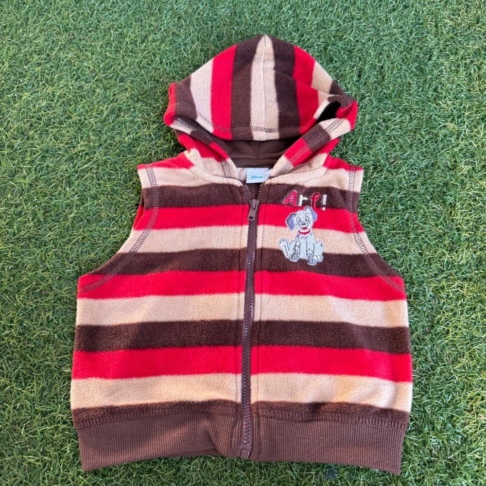 Disney 101 Dalmatians Baby Fleece Hooded Vest Red Brown Striped 6M Puppy Arf